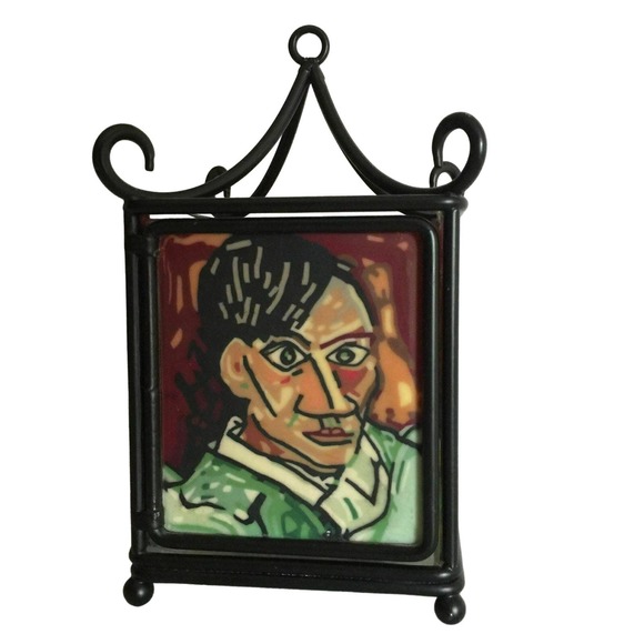 Pablo Picasso Cubism Self Portrait Glass & Iron Lantern Tea Light Candle Holder - Picture 6 of 7